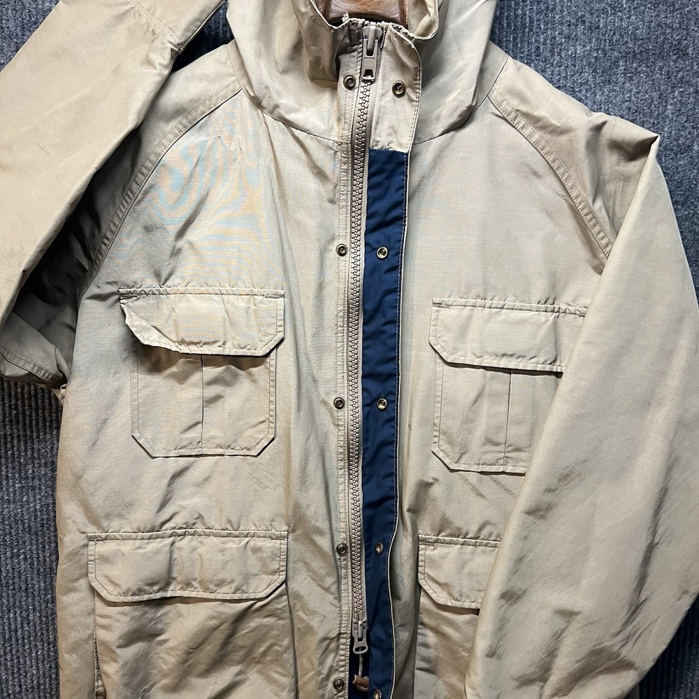 Vintage Woolrich Tan Lined Chore Jacket Hooded Size Large Made In USA - Picture 4 of 13